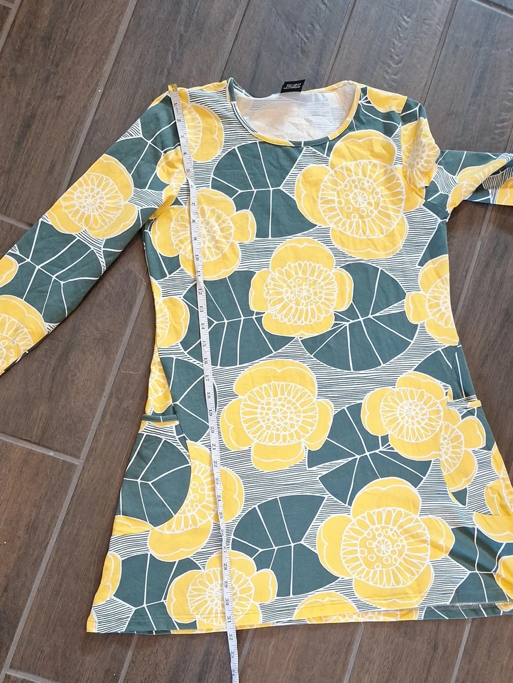 PaaPii Finland Kannel Tunic Organic Cotton Yellow & Green Floral Lagenlook LARGE